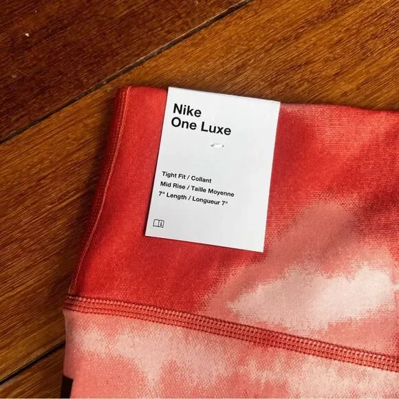 Nike One Luxe Orange Tie Dyed Tight Fit Mid Rise Biker Shorts Sz XL NWT - Picture 11 of 12